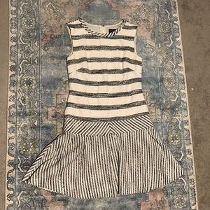 J. Crew White and Black/Cream Stripe Sleeveless Dress With Drop Waist